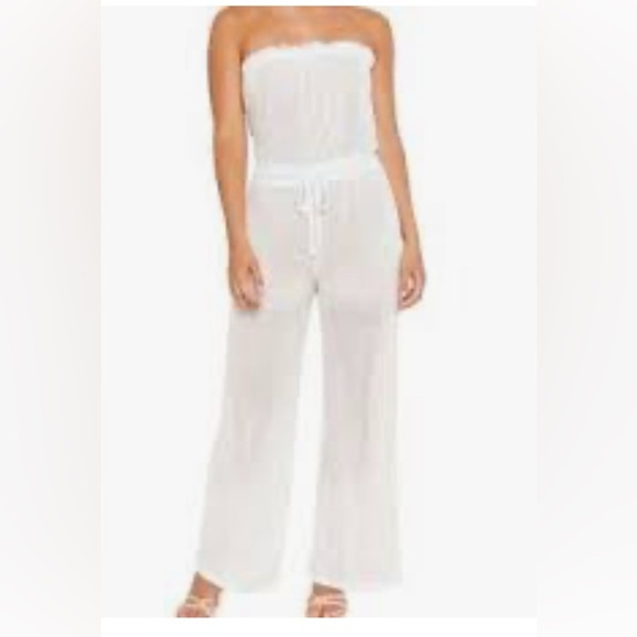 DOTTI Strapless Mesh Swim Cover Up Jumpsuit - Picture 1 of 5